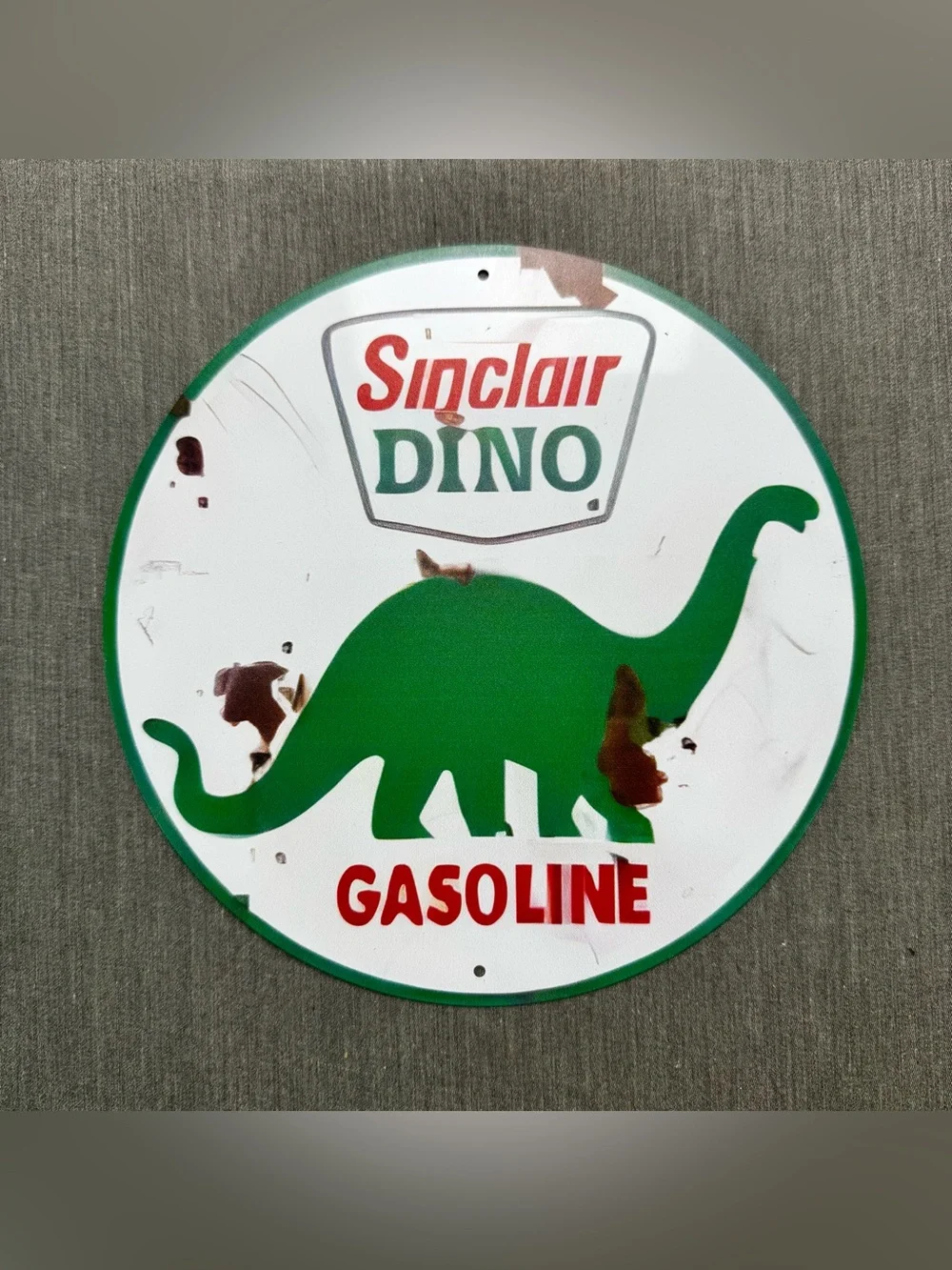 Sinclair Dino Gas Sign Round Metal Garage Decor Retro Petroliana 12